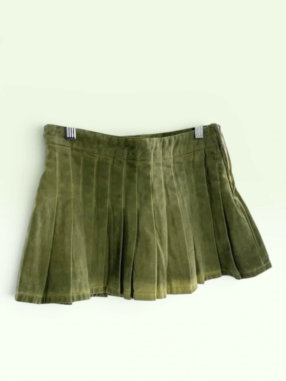 BDG Skort Micro Mini Pleated Skirt Acid Washed Denim Cotton Green Size S